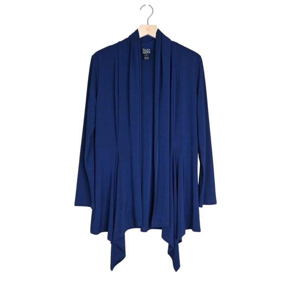 Clara Sun Woo Women's L Navy Blue Draped Open Front Cardigan